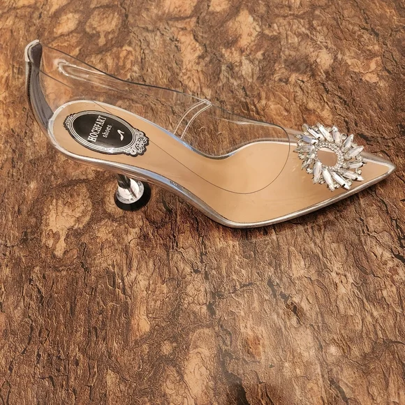 Women's Hochfart Cinderella Clear Rhinestone Pumps Size 9 Bridal Wedding Party - Picture 3 of 11